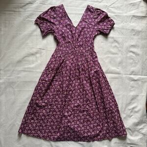J Crew Floral Smocked Purple Poplin Dress Size 4 Excellent Condition!